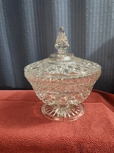 Vintage Anchor Hocking Crystal Lidded Pedestal Candy Dish - Picture 1 of 8