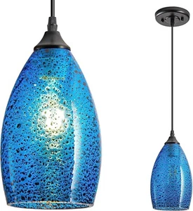 Glass Shade Battery Operated Pendent Light Not Hardwired Remote Control Ceiling - Picture 1 of 11