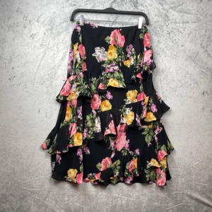 Romantic Cottagecore Floral Chiffon Ruffle Tiered Midi Skirt Large Statement - Imagen 1 de 5