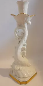 Vintage Lenox Dolphins 24k Gold Trim Ivory Colored 10" Candlestick - Picture 1 of 11