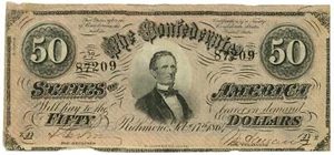 T-66 PF-5 CR-497 1864 Confederate States of America $50 Note No.87209 (62816) - Picture 1 of 2