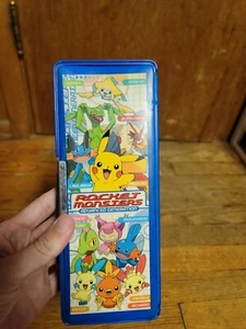Pokemon Advanced Pencil Case Nintendo 2003 Blue Snap School Supplies Double - Picture 1 of 6