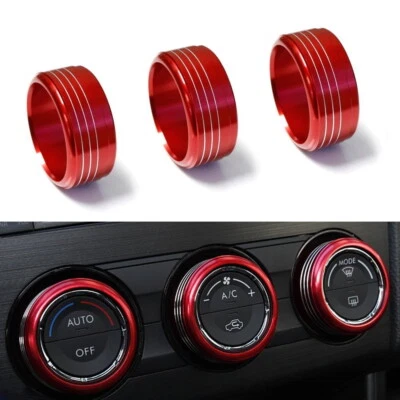 Cubiertas de anillo de perilla de control de clima de CA de aluminio rojo para Subaru Impreza WRX/STi Foto 1 de 4