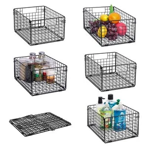 Foldable Cabinet Wall Mount Metal Wire Basket Organizer Pantry Basket with Ha... - Picture 1 of 8