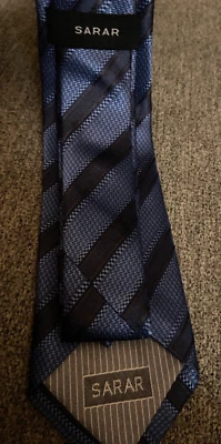 Итальянский синий полосатый шелковый галстук SARAR - Изображение 1 из 3