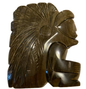 Aztec Mayan Black Gold Sheen Natural Obsidian Stone Carved Figure Statue 7.5” - Picture 1 of 7