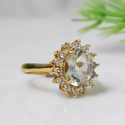 Anillo con halo de amatista verde natural, plata de ley, anillo llamativo, anillo nupcial Foto 1 de 3