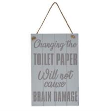 Transomnia 'Changing the Toilet Paper' Wooden Hanging Sign Bathroom Humorous Say