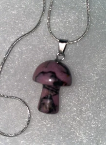 Natural Black And Pink Jasper Mushroom Sterling Silver 24” necklace - Picture 1 of 6