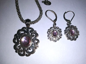 Cookie Lee Amethyst Necklace And Matching Earrings signed - Picture 1 of 5