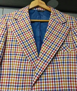 1970s vintage handtailored bespoke classic plaid rockabilly disco blazer 42L - Picture 1 of 10