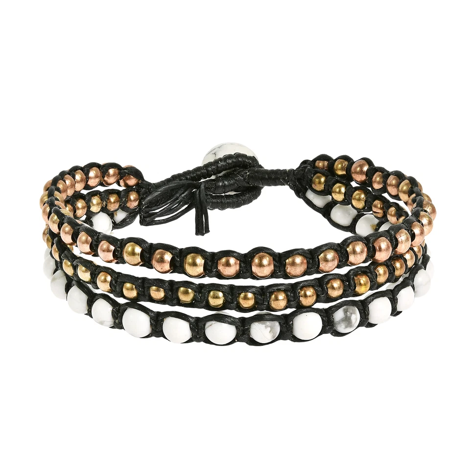 White Turquoise-Brass Beads Chic Medley Three Strand Bracelet Foto 1 de 1