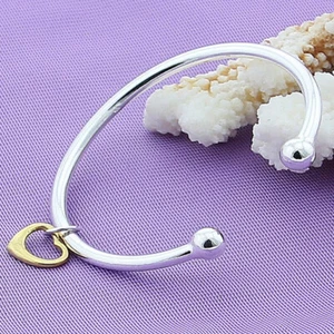 925 Sterling Silver Gold Heart Pendant Cuff Bracelet Wedding Engagement Gift - Bild 1 von 4