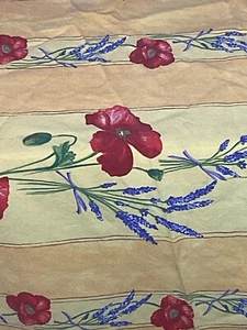 58 Inch Round Yellow w/Lavender & Red Poppies Floral Tablecloth and Napkins - Picture 1 of 16