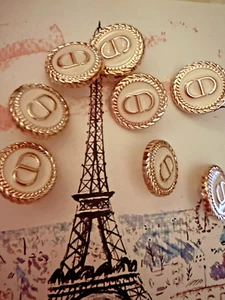 5 Christian Dior Buttons Lightweight white & gold resin CD Iconic DIOR Buttons - Picture 1 of 8