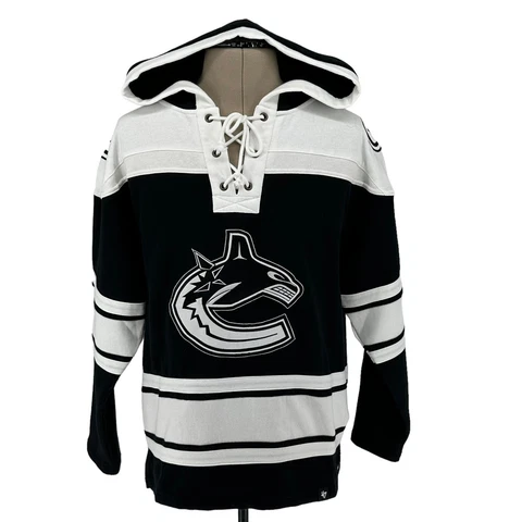 Vancouver Canucks Hoodie Medium Black '47 Brand Striped Hockey Jersey Mens 7K7 Cover