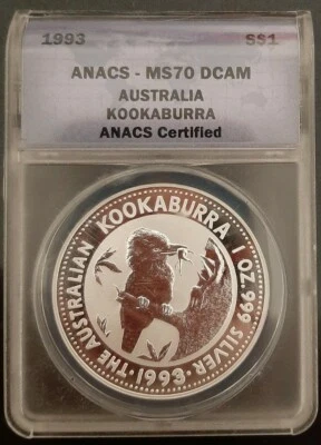 1993 Silver 1oz Australian Kookaburra ANACS MS70 DCAM - Image 1 of 2