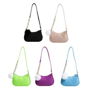 Solid Color Fur Ball Bag for Women Fashionable Small Fresh Felt Underarm Lot E3 - Picture 1 of 27