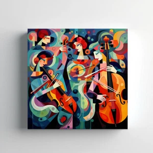 Violin Music Band Colourful Abstract Cubism Style Modern Canvas Print Wall Art - Picture 1 of 9