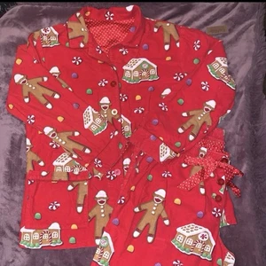 Nick & Nora Flannel Pajamas Set Gingerbread Sock Monkey Holiday Women Size Large - Picture 1 of 10