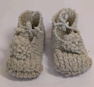 Vintage Silver Sparkly Knit Chatty Cathy Shoes for 20" Doll  - Picture 1 of 10