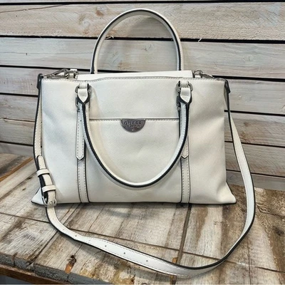Bolso de mano Guess blanco Saffiano imitación cuero con correa bandolera 14" x 8,5" Foto 1 de 4