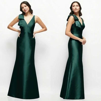 Vestido de satén ALFRED SUNG talla 16 hoja perenne correa con lazo maxi formal boda vacaciones Foto 1 de 4