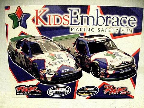 2010 RWR BARRETT/ROSE KIDS EMBRACE NATIONWIDE #41/ TRUCK #6 NASCAR POSTCARD Cover
