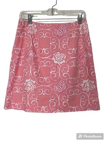 Lilly Pulitzer Skirt Size 8 Pink White Floral Butterfly Scroll Cotton - Picture 1 of 3