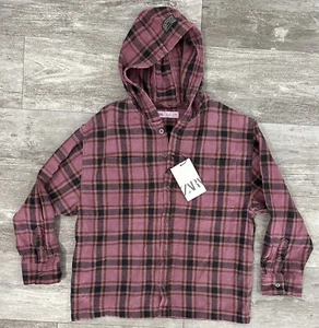 ZARA kids youth flannel hooded button up size 9 yrs old brand new with tags - Picture 1 of 6