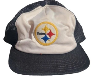 Vintage Pittsburgh Steelers White And Black Mesh Snapback Hat Made In America - Picture 1 of 6