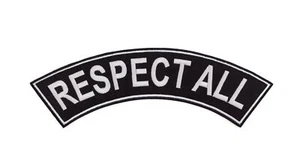 Parche grande para chaquetas Respect todo blanco sobre negro hierro en la parte superior rockero - Imagen 1 de 2