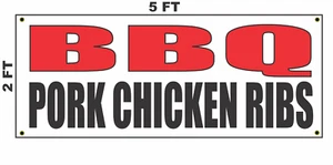  BBQ PORK CHICKEN RIBS Banner Sign for Restaurant Bar or Food Truck - Picture 1 of 3
