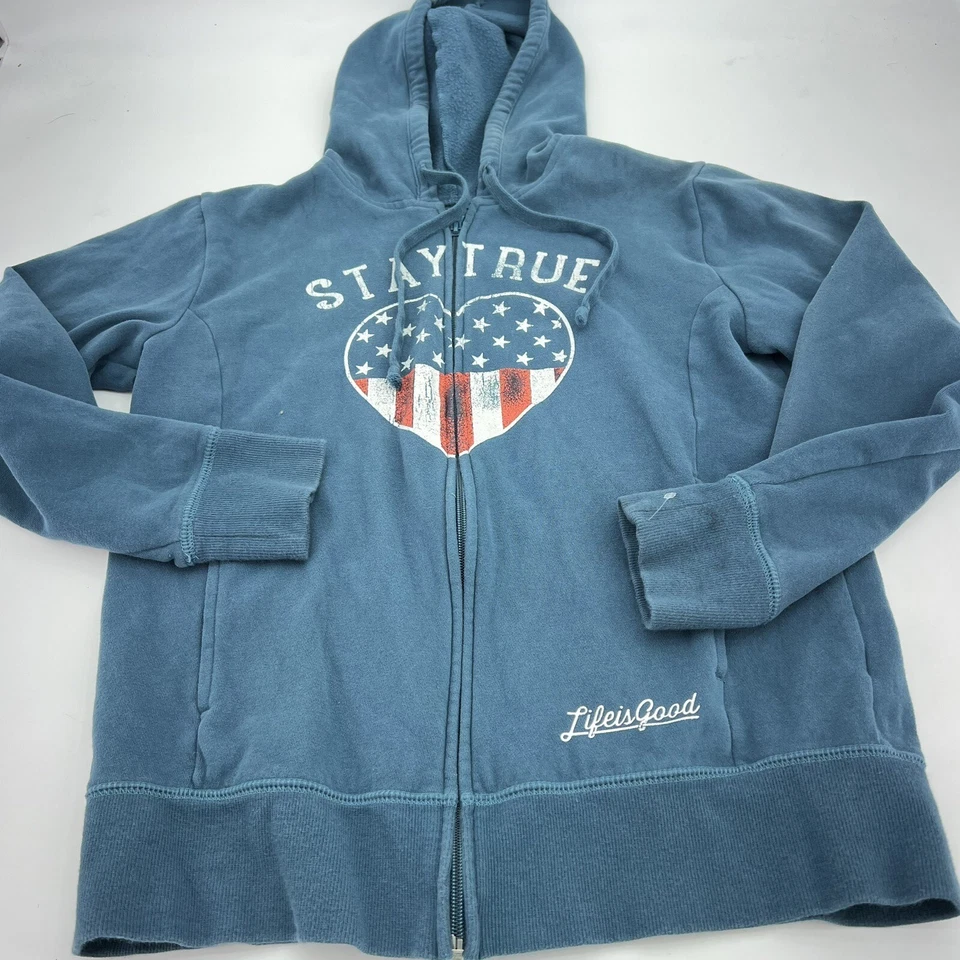 Life is Good Ropa Informal Gráfica Stay True Chaqueta con Capucha Cremallera Completa Logo Talla S Foto 1 de 4