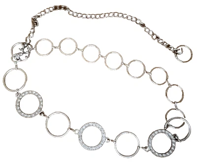 Belly Belt Y2K Chain Link Metal Rhinestone Jewel Silver Circle Body Waist Hip OS - image 1 of 3