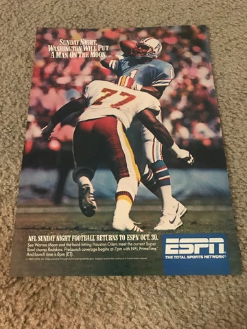 1988 ESPN FOOTBALL Poster Print Ad WARREN MOON HOUSTON OILERS vs. REDSKINS Cover