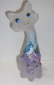 Fenton Glass Crystal Satin Blue Jay Bird Alley Cat Figurine Ltd Ed #14/38 Kibbe - Picture 1 of 8
