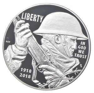 Moneda conmemorativa de prueba del centenario de la Primera Guerra Mundial P 2018 90 % dólar de plata en tapa - Imagen 1 de 4