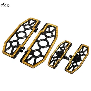 Black & Gold Front Rear Footboards Floorboards For Harley Softail Touring FLHR - Picture 1 of 16