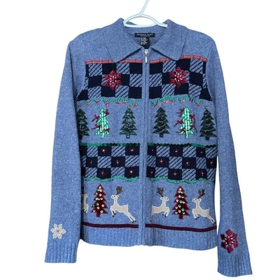 Cárdigan Suéter Cremallera Completa Punto de Referencia Para Mujer Talla Mediana Navidad Vacaciones Foto 1 de 4