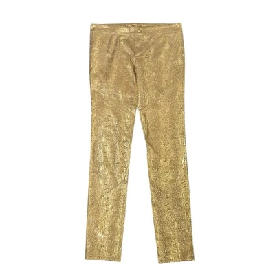 Pantalones ajustados Haute Hippie para mujer pequeños dorados metálicos piel de serpiente tiro bajo Foto 1 de 4