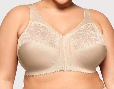 Sujetador Glamorise Talla 42D MagicLift Cierre Frontal Soporte Sin Alambres Beige 1200 Foto 1 de 4
