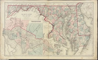 Mapa grande Gray’s 1876 de Maryland, Delaware y el Distrito de Columbia Foto 1 de 3