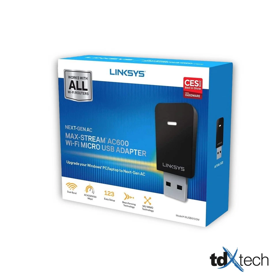 (TDX261) Linksys Next Gen AC Max Stream AC600 Wi-Fi Micro USB Adaptador Nuevo en caja Foto 1 de 1