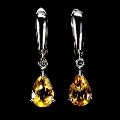 Pendientes de plata de ley 925 pera citrino 10x7 mm joyas de piedras preciosas naturales Foto 1 de 4
