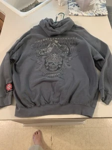 Rare Y2K Original West Coast Choppers Hoodie XL Gray Full Zip Jesse James - Picture 1 of 7