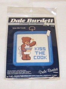 Dale Burdett CK156 Country Cross Stitch Kit "Kiss the Cook" Bear w/ Bowl - Frame - Picture 1 of 2