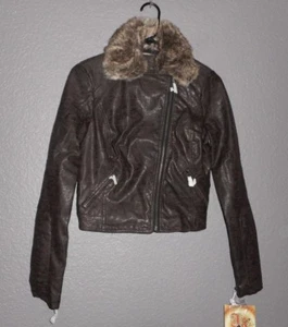 J2 Faux Leather Dark Brown Zip Front Jacket Junior Women's XS NWT - Picture 1 of 7
