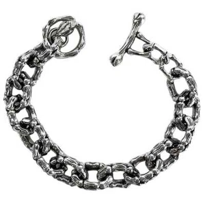 Sterling Silver Skull Skeleton Bone Men's Bracelet - Picture 1 of 9