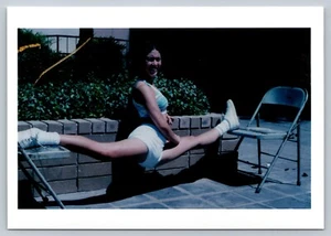 Vintage 80s sexy Woman Doing Split Outdoors Athletic Pose Retro Photograph - Picture 1 of 3